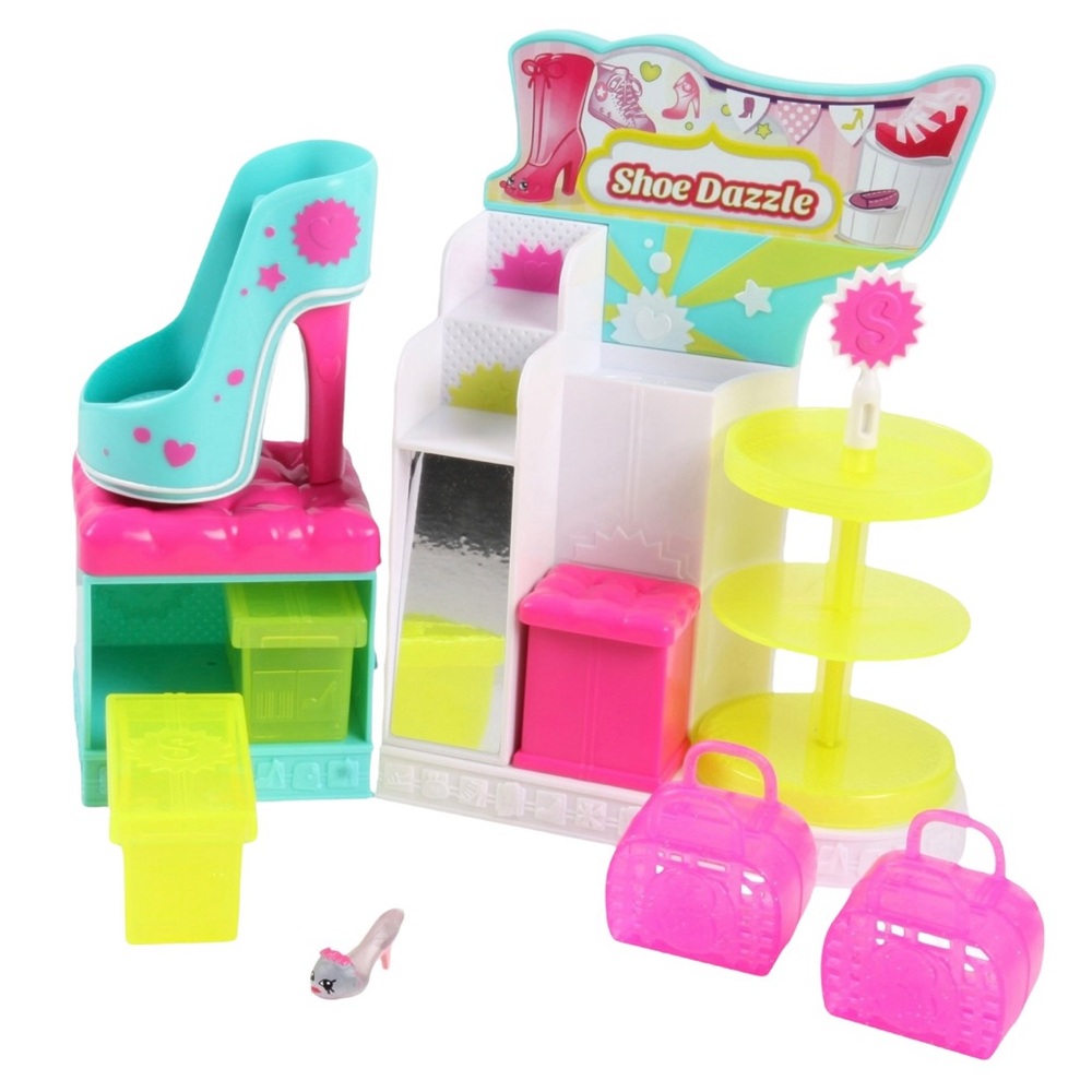 Retired Shopkins Shoe Dazzle Playset with 1 Shopkins toy 4 pieces when assembled
